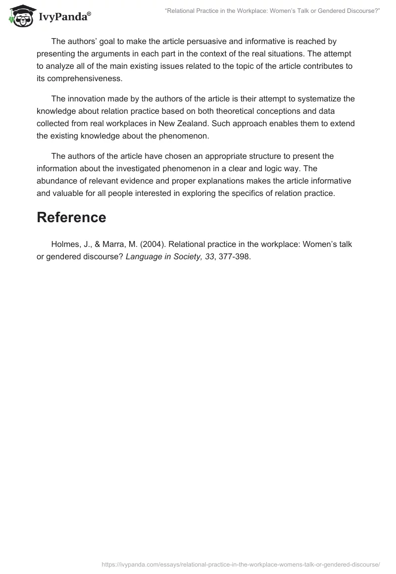 “Relational Practice in the Workplace: Women’s Talk or Gendered Discourse?”. Page 3