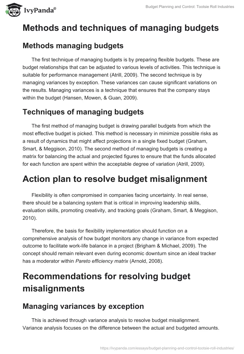Budget Planning and Control: Tootsie Roll Industries. Page 4