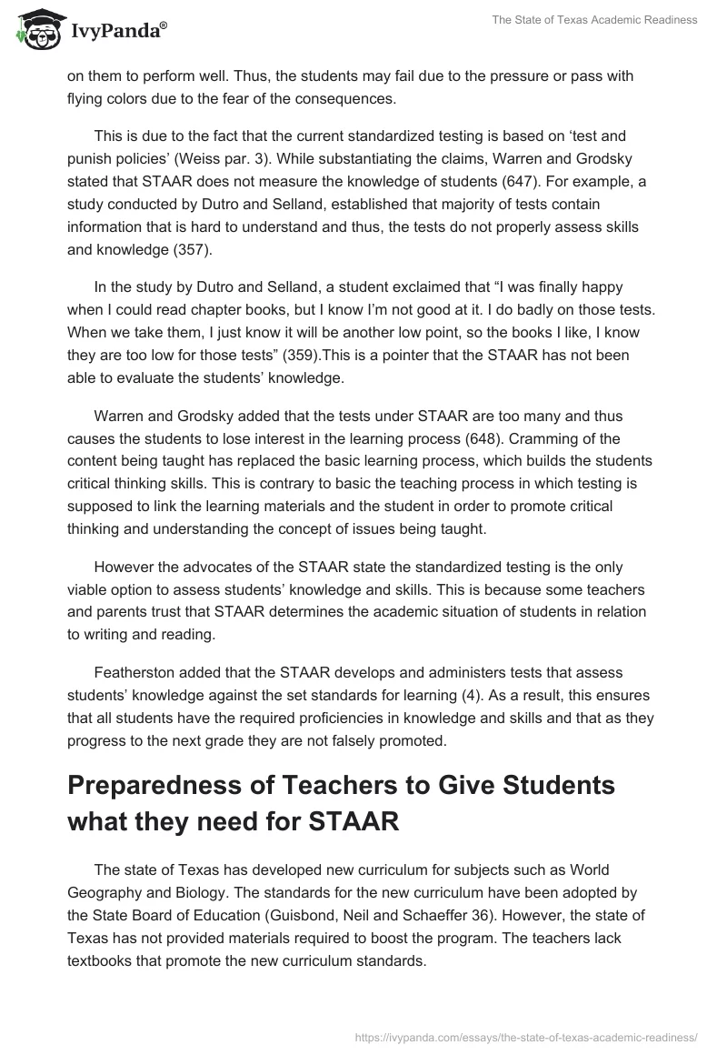 The State of Texas Academic Readiness. Page 2