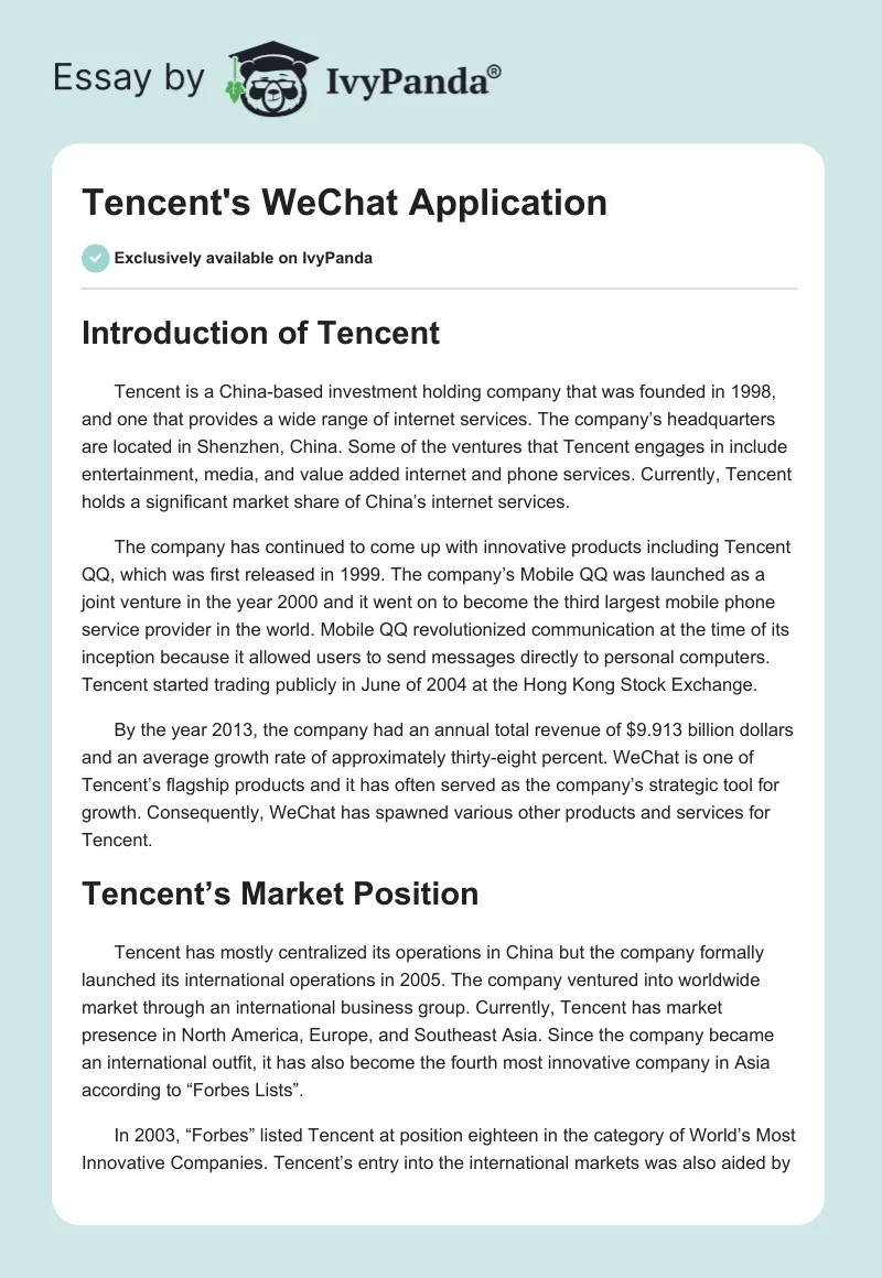 Tencent's WeChat Application. Page 1