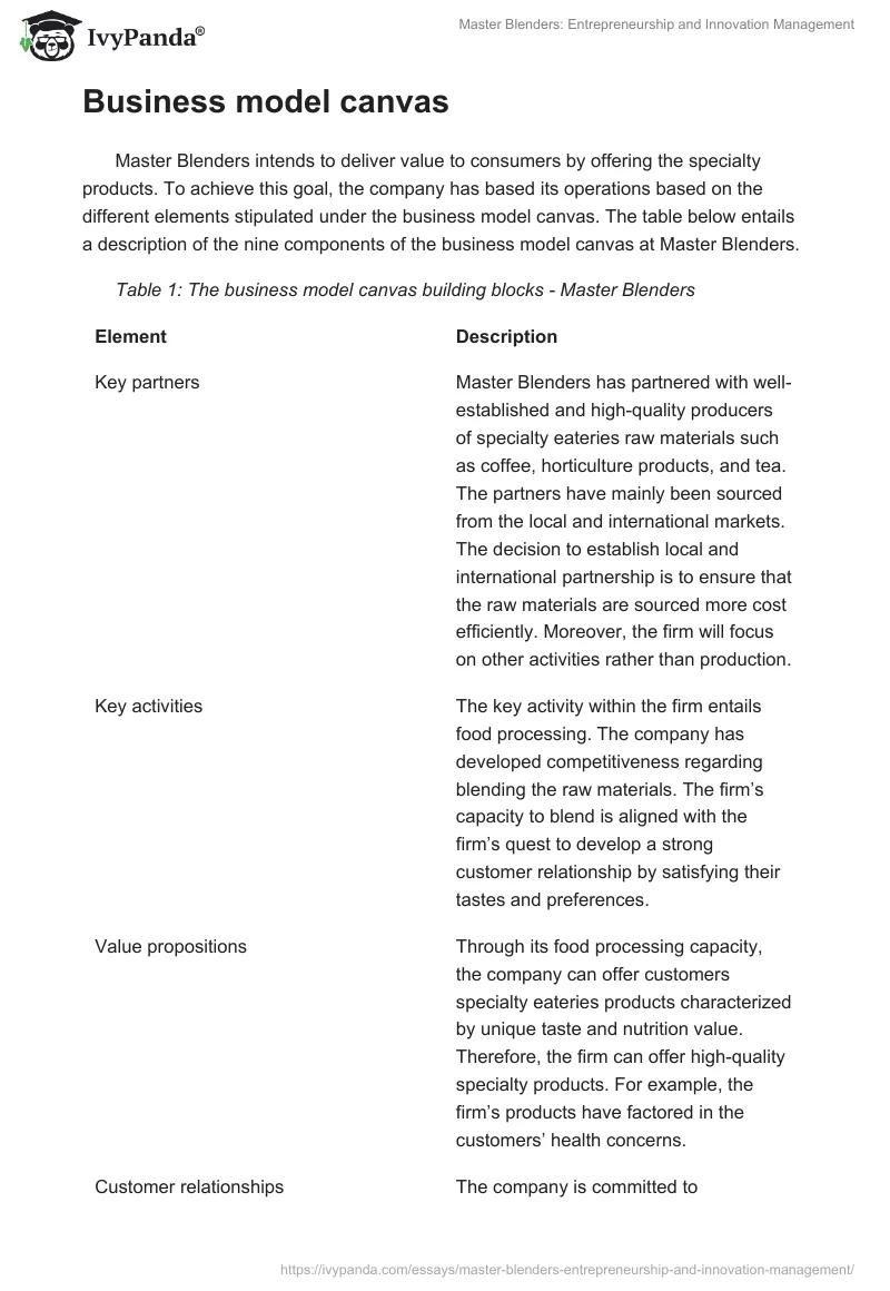Master Blenders: Entrepreneurship and Innovation Management. Page 4