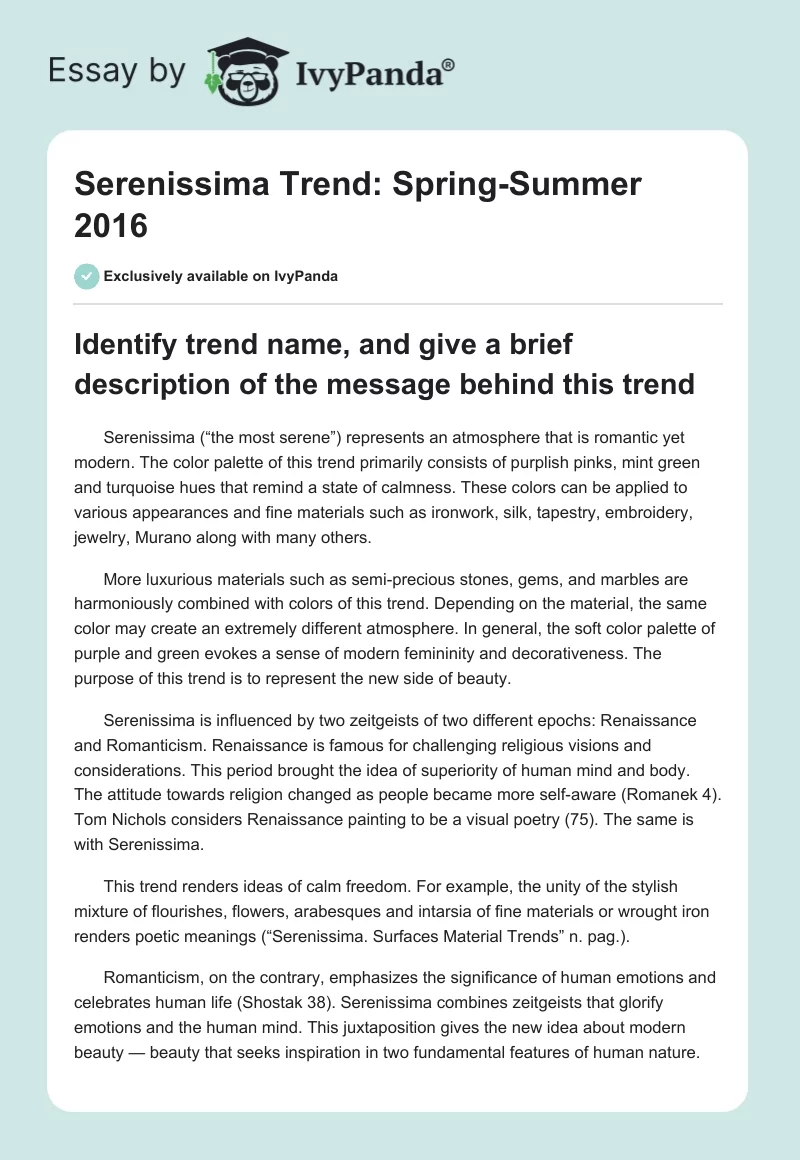 Serenissima Trend: Spring-Summer 2016. Page 1