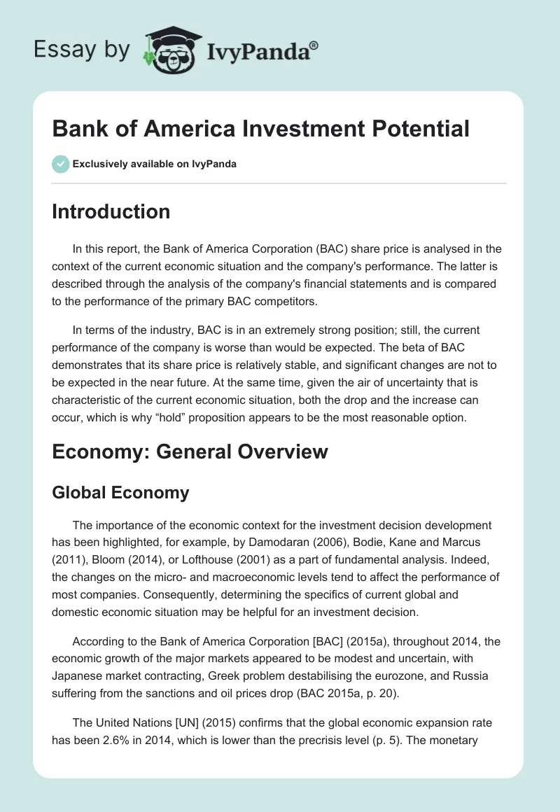 Bank of America Investment Potential. Page 1