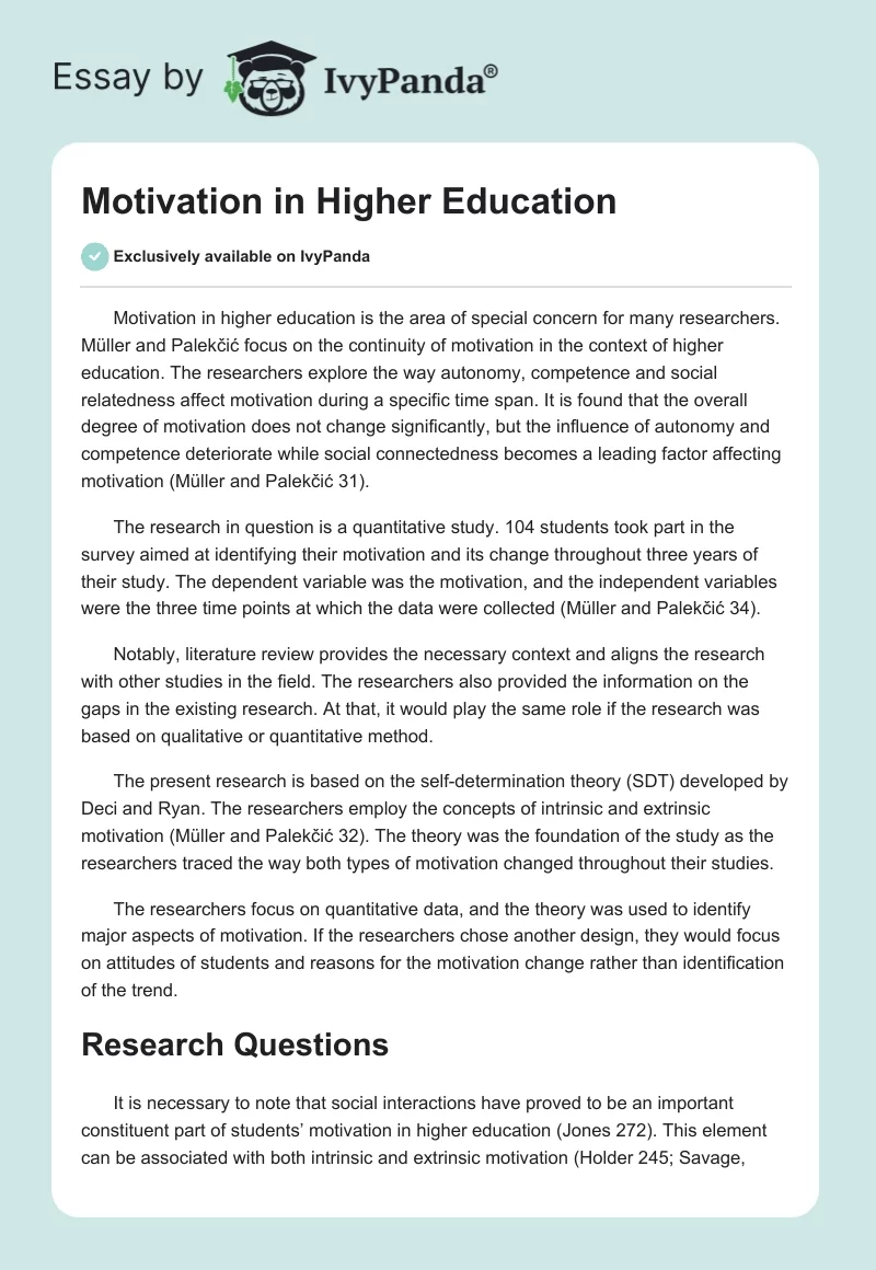 Motivation in Higher Education. Page 1