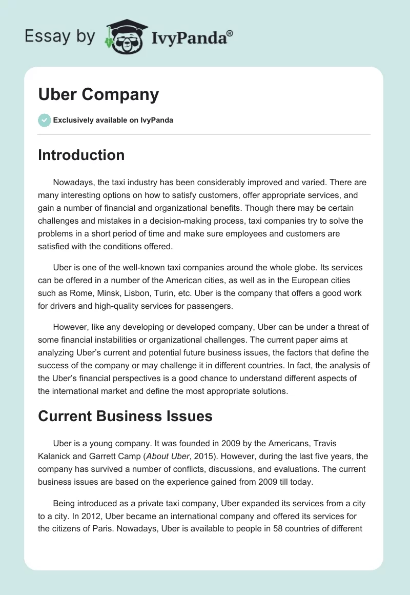 Uber Company. Page 1