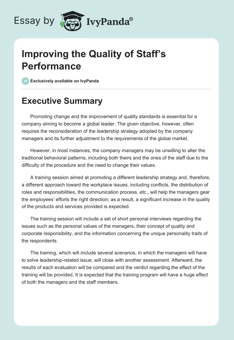 Improving the Quality of Staff’s Performance. Page 1