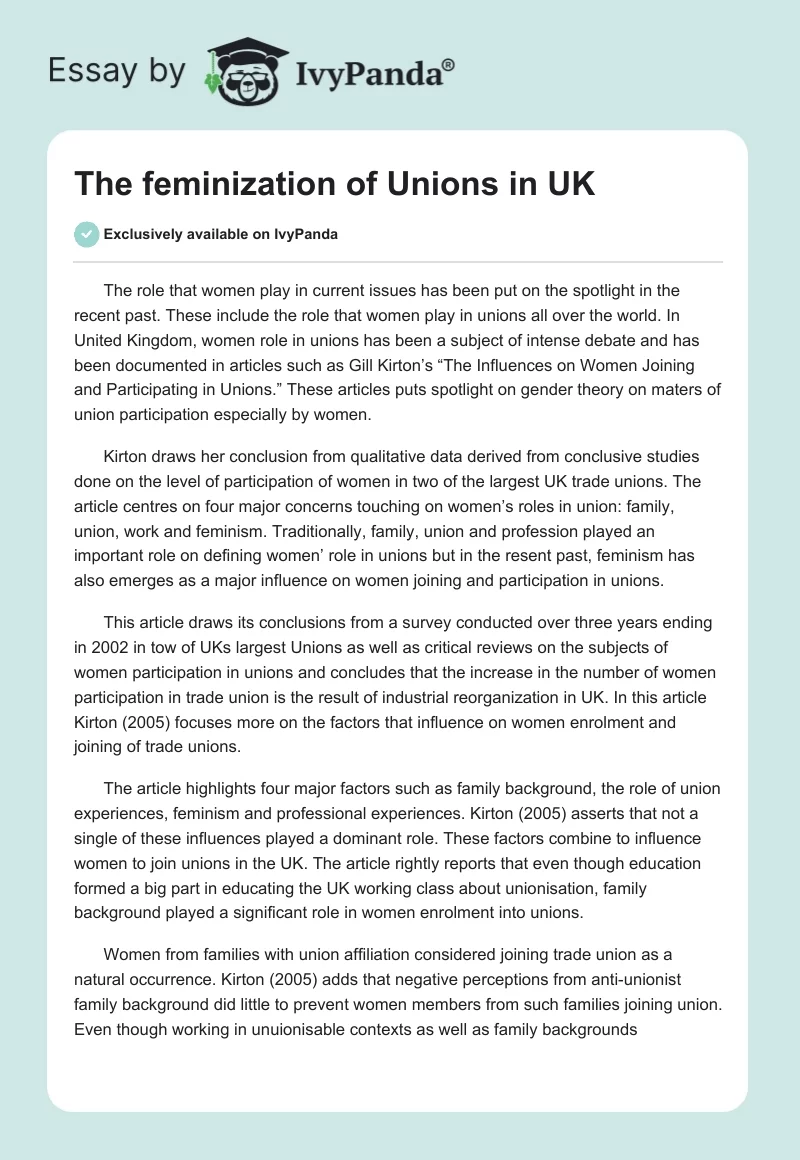 The feminization of Unions in UK. Page 1