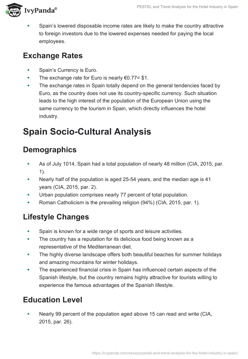 PESTEL and Trend Analysis for the Hotel Industry in Spain. Page 5