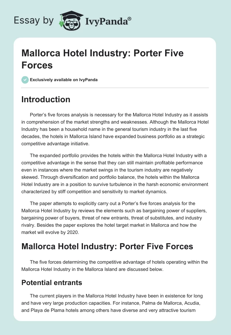 Mallorca Hotel Industry: Porter Five Forces. Page 1
