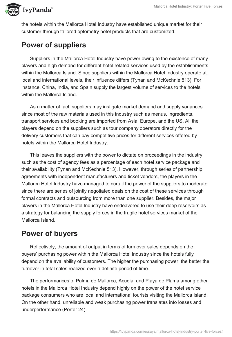 Mallorca Hotel Industry: Porter Five Forces. Page 4