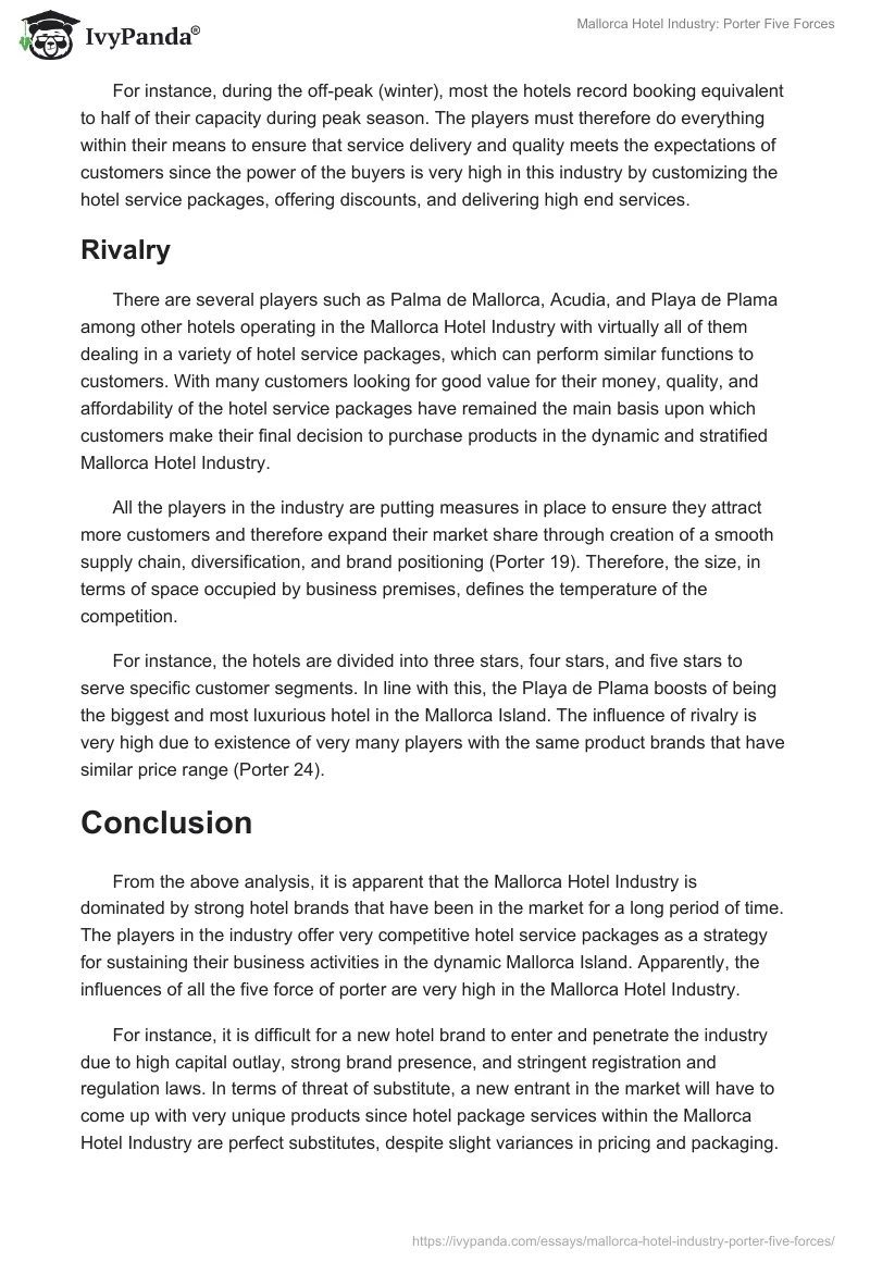 Mallorca Hotel Industry: Porter Five Forces. Page 5