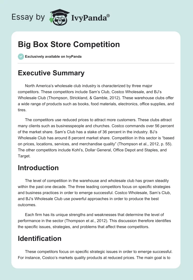 Big Box Store Competition. Page 1