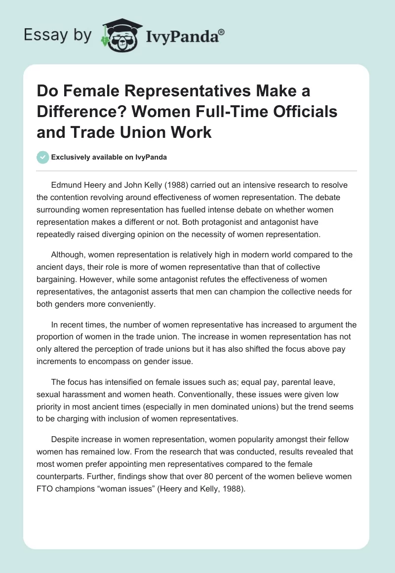 Do Female Representatives Make a Difference? Women Full-Time Officials and Trade Union Work. Page 1