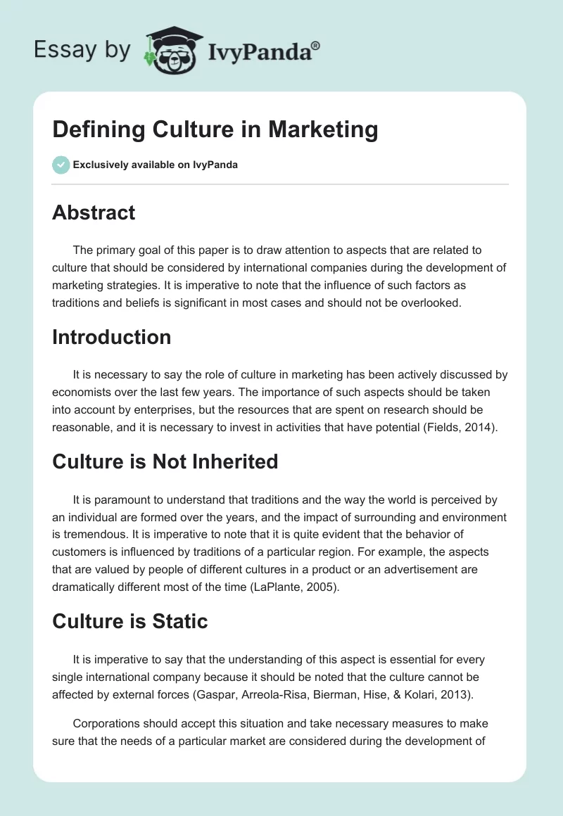 Defining Culture in Marketing. Page 1