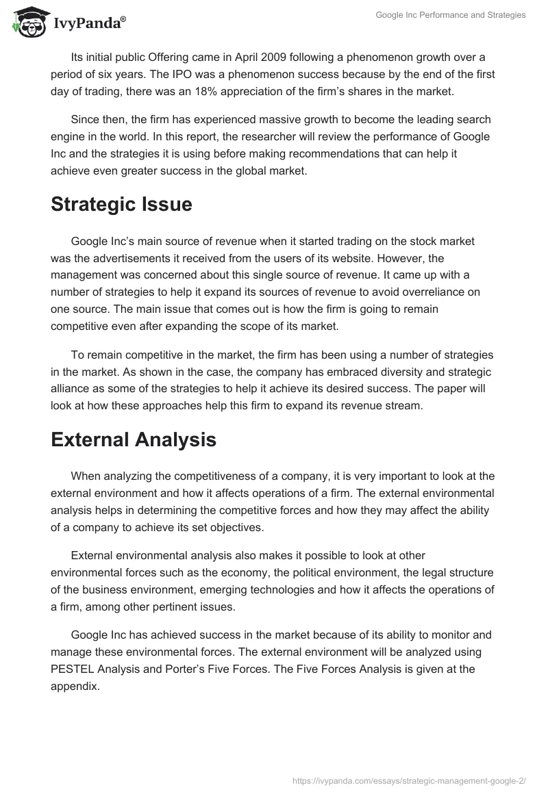 Google Inc Performance and Strategies. Page 2