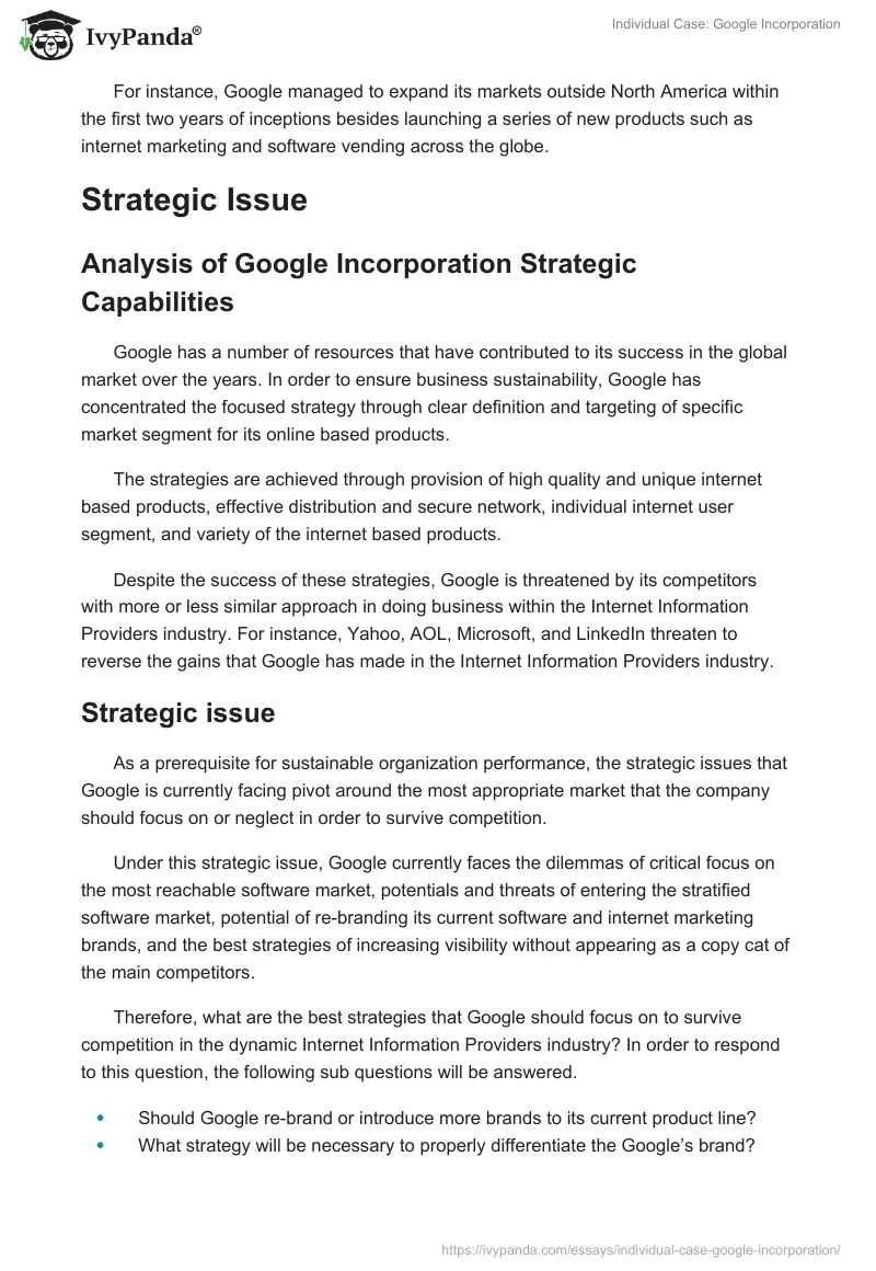 Individual Case: Google Incorporation. Page 2