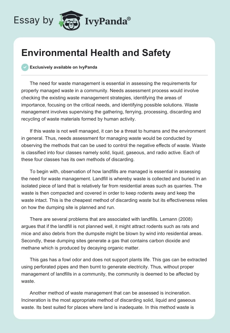 Environmental Health and Safety. Page 1