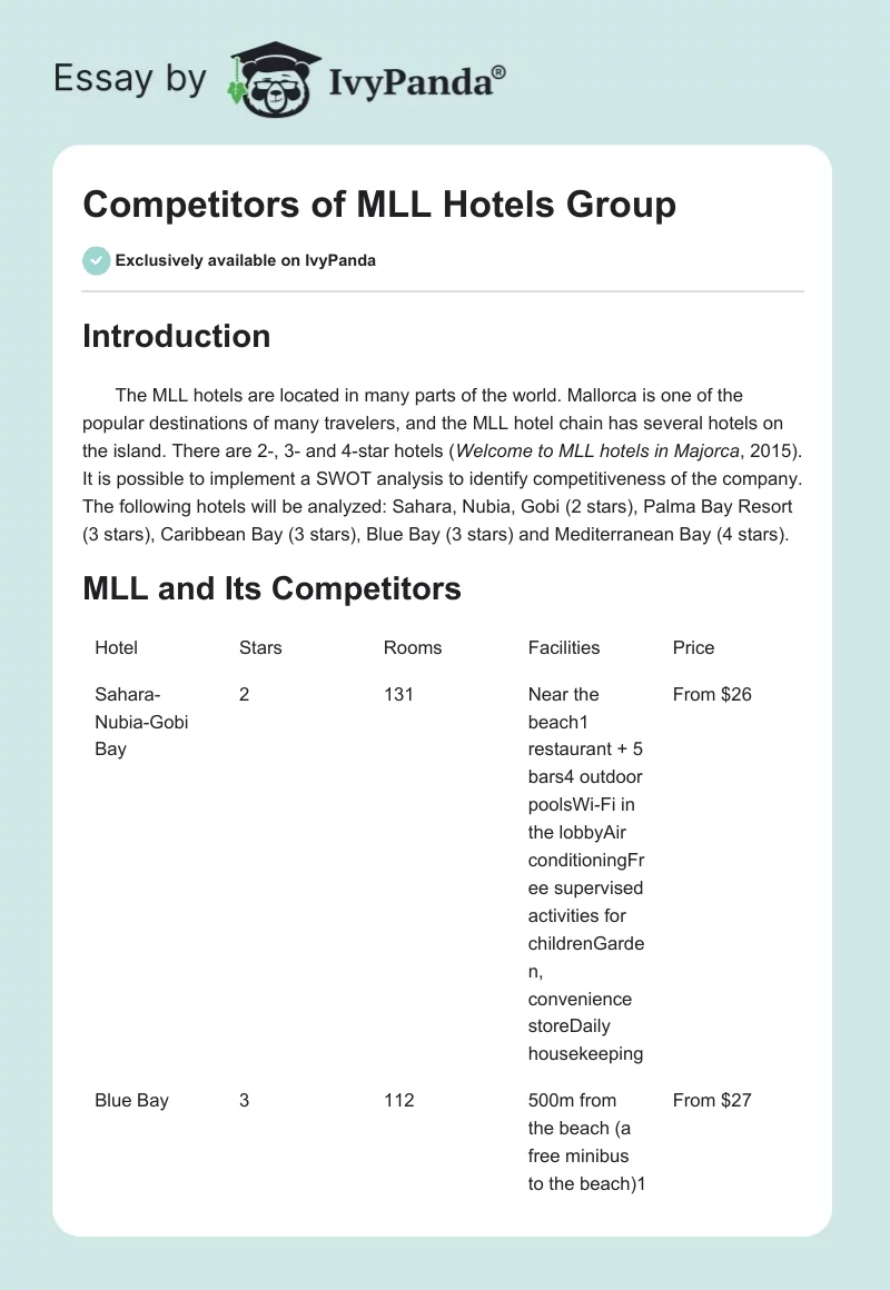 Competitors of MLL Hotels Group. Page 1