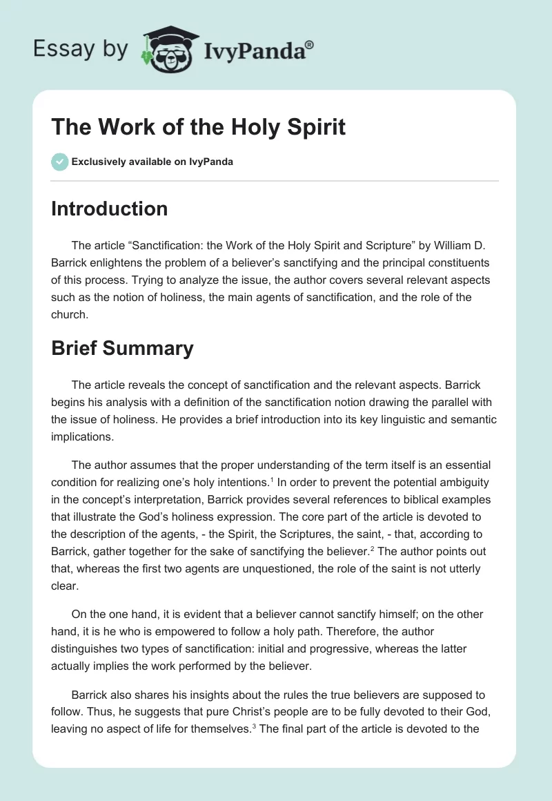 The Work of the Holy Spirit. Page 1