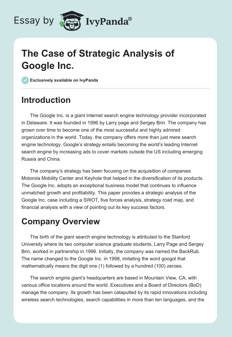 The Case of Strategic Analysis of Google Inc.. Page 1