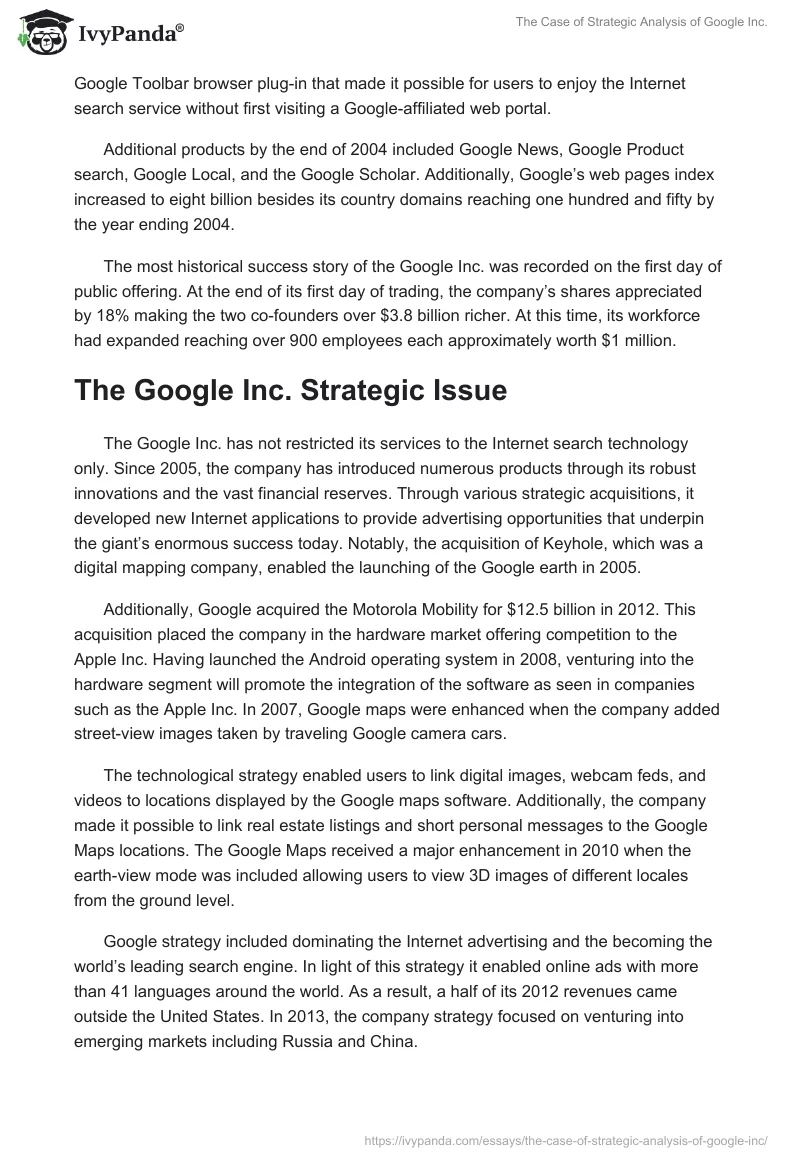 The Case of Strategic Analysis of Google Inc.. Page 2