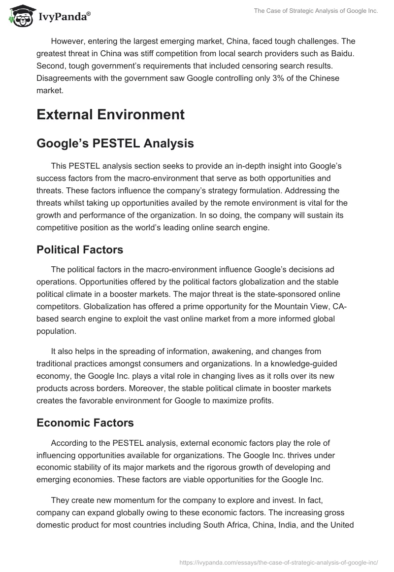 The Case of Strategic Analysis of Google Inc.. Page 3