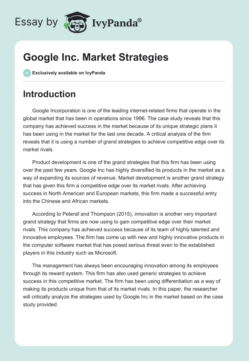 Google Inc. Market Strategies. Page 1