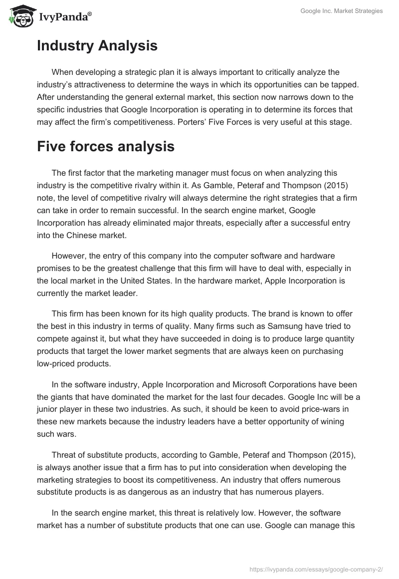 Google Inc. Market Strategies. Page 5