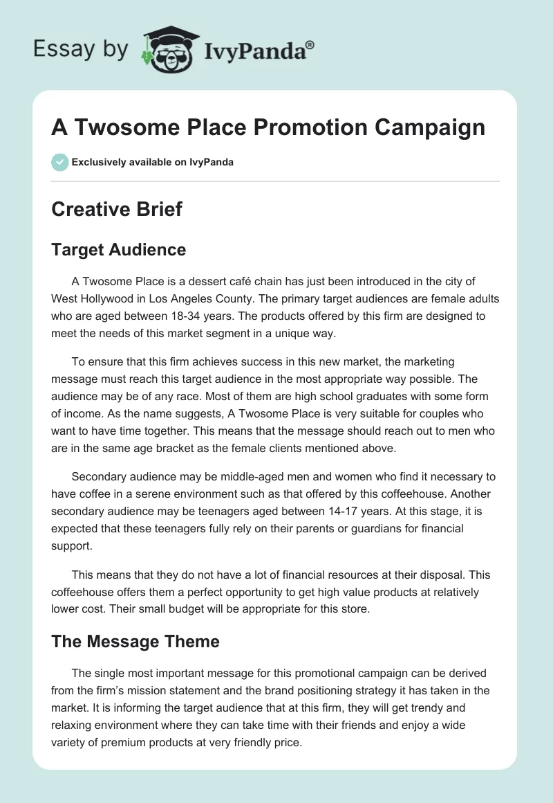 A Twosome Place Promotion Campaign. Page 1