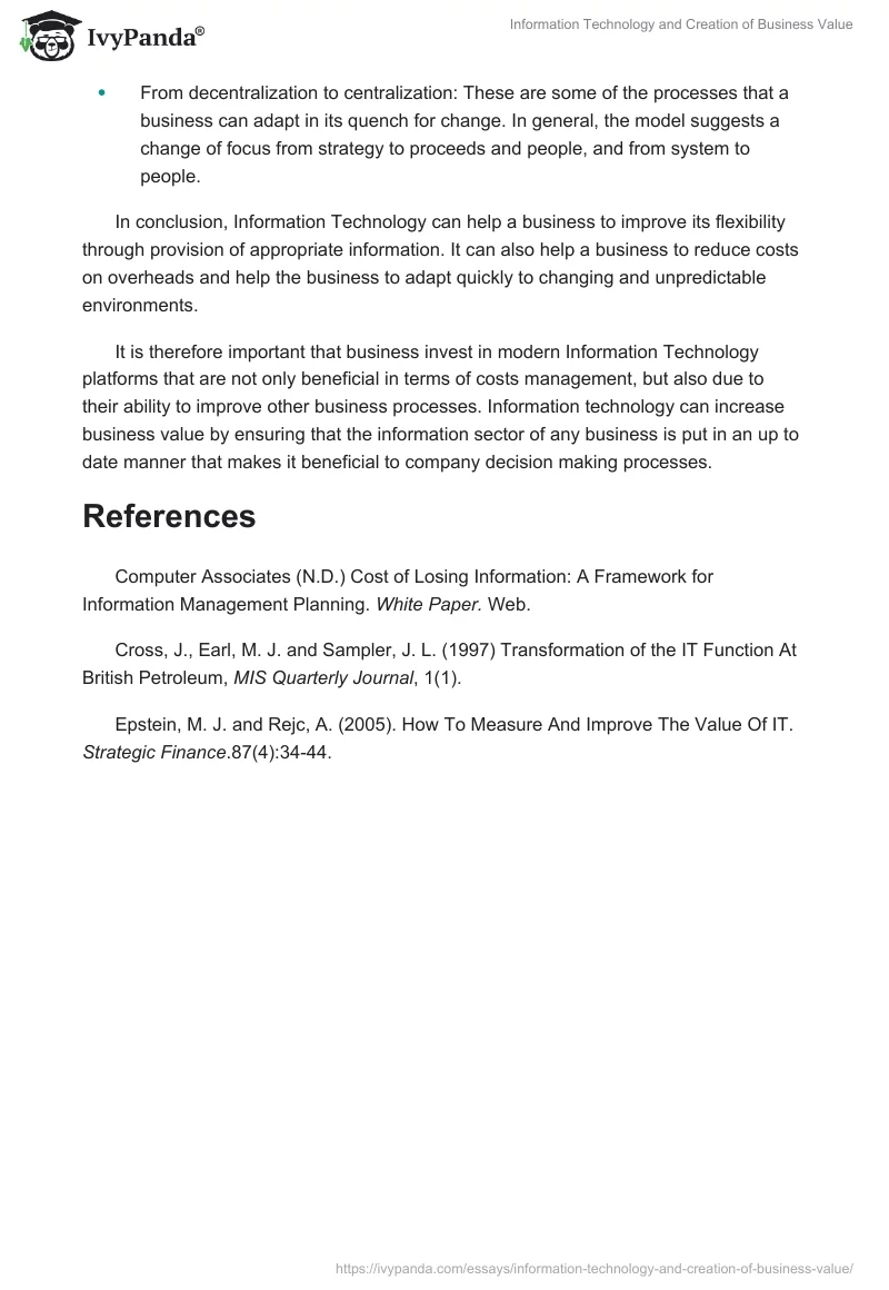 Information Technology and Creation of Business Value. Page 3