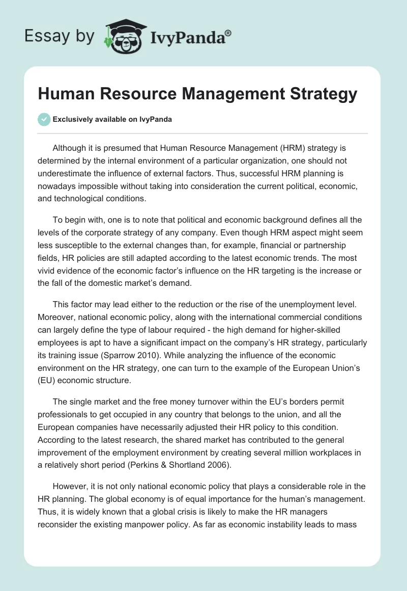 Human Resource Management Strategy. Page 1