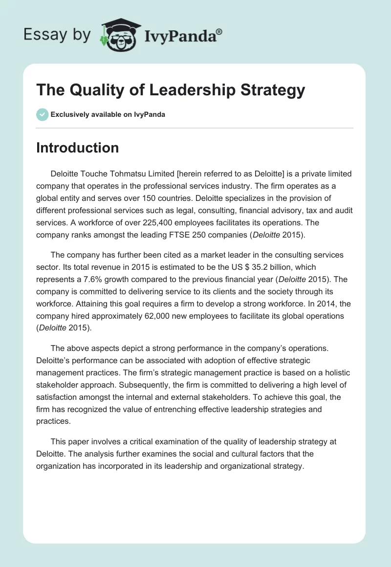 The Quality of Leadership Strategy. Page 1
