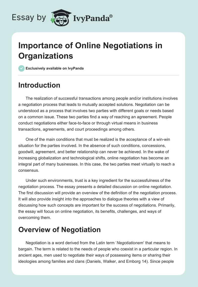 Importance of Online Negotiations in Organizations. Page 1