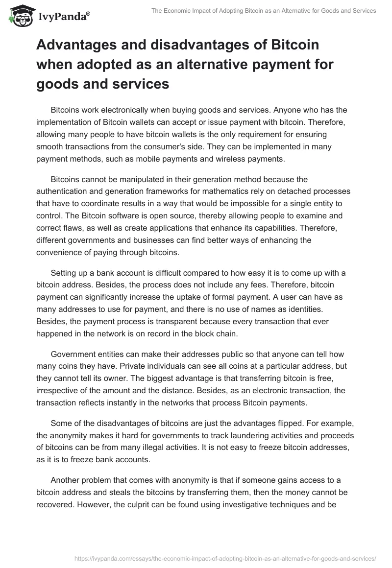 The Economic Impact of Adopting Bitcoin as an Alternative for Goods and Services. Page 3