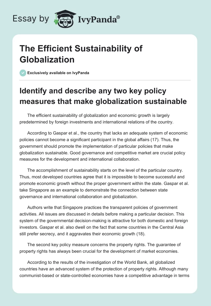 The Efficient Sustainability of Globalization. Page 1