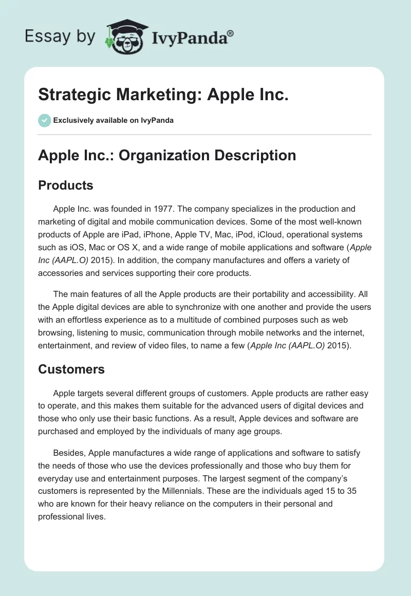 Strategic Marketing: Apple Inc.. Page 1