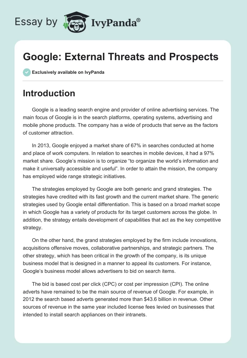 Google: External Threats and Prospects. Page 1