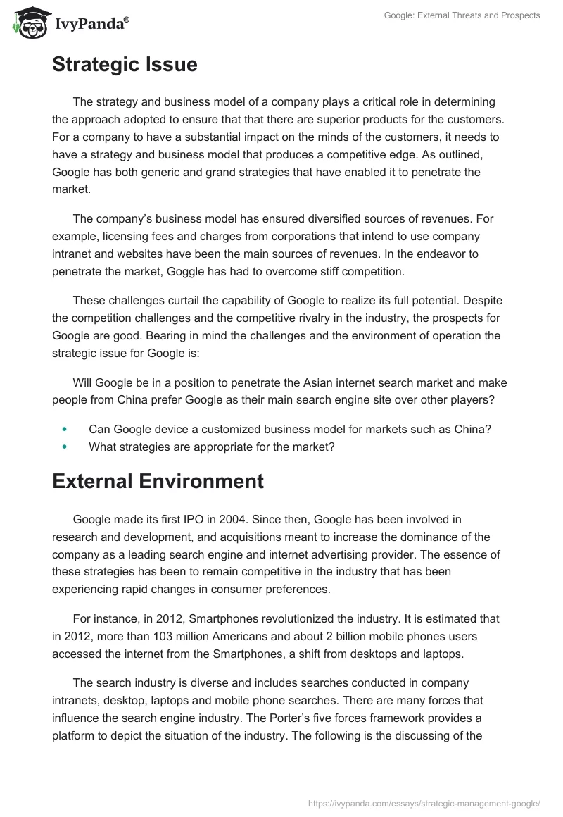 Google: External Threats and Prospects. Page 2