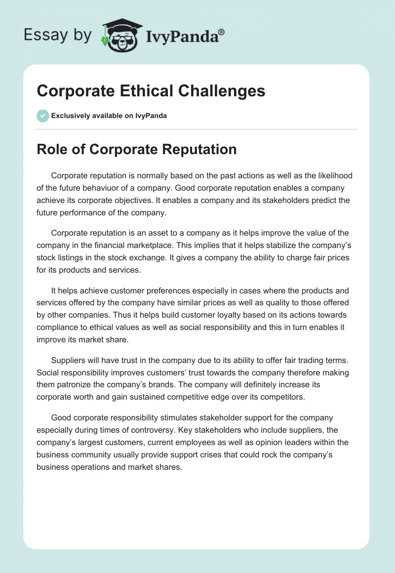 Corporate Ethical Challenges. Page 1