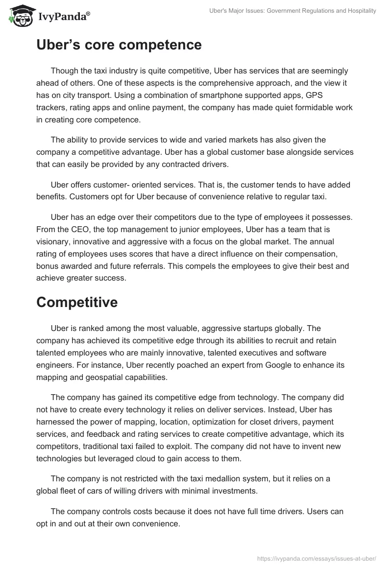 Uber's Major Issues: Government Regulations and Hospitality. Page 2