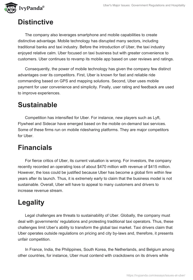 Uber's Major Issues: Government Regulations and Hospitality. Page 3