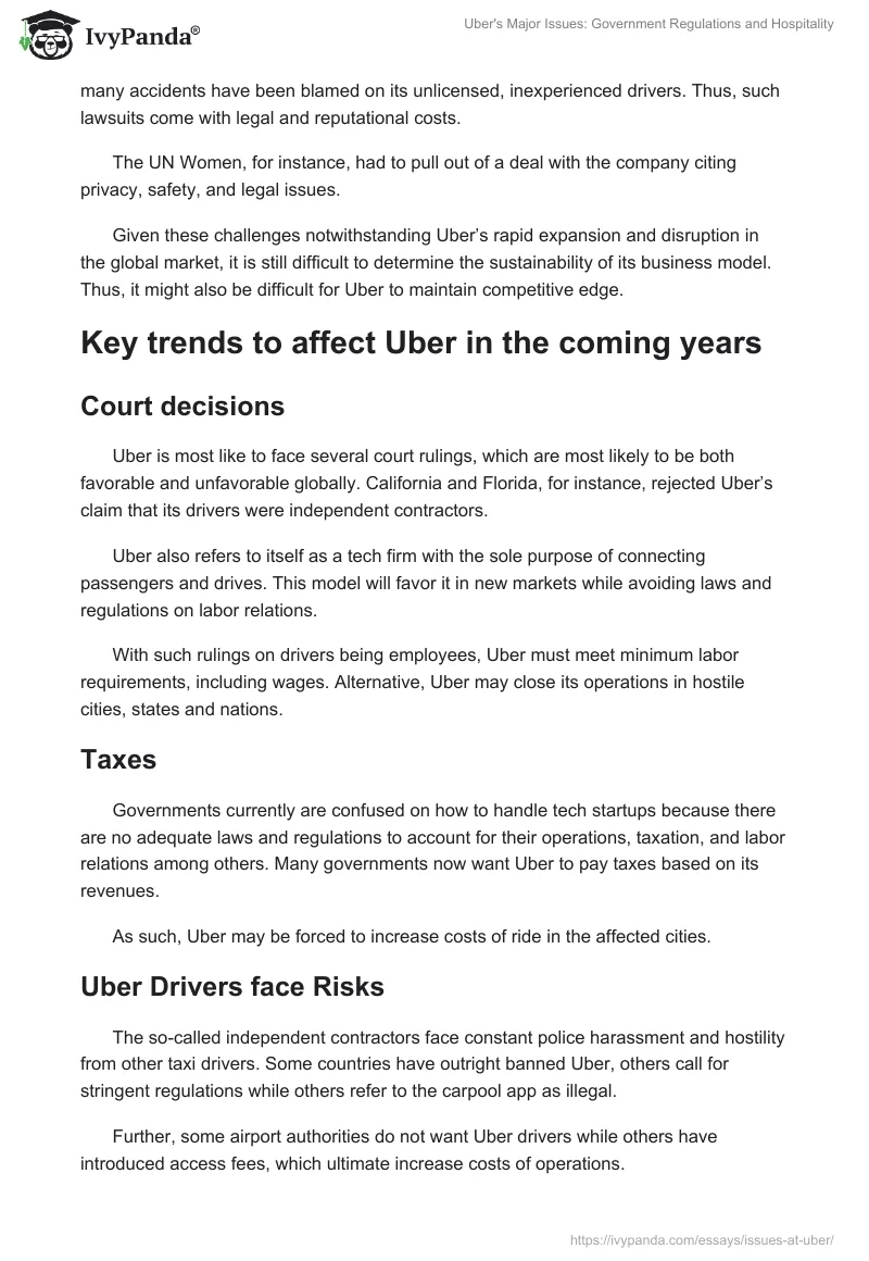 Uber's Major Issues: Government Regulations and Hospitality. Page 4