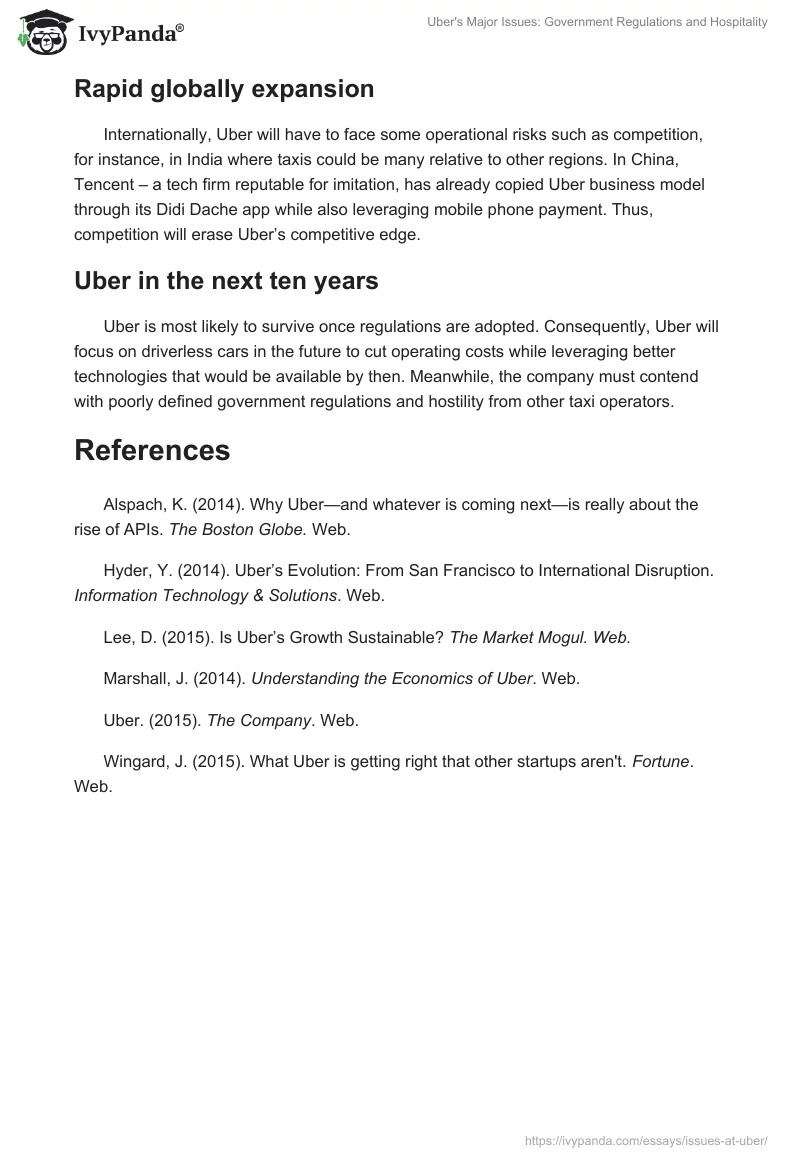 Uber's Major Issues: Government Regulations and Hospitality. Page 5