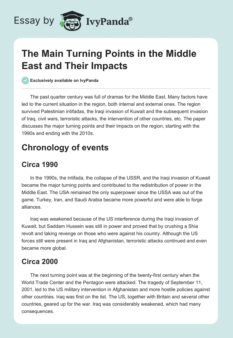 The Main Turning Points in the Middle East and Their Impacts. Page 1