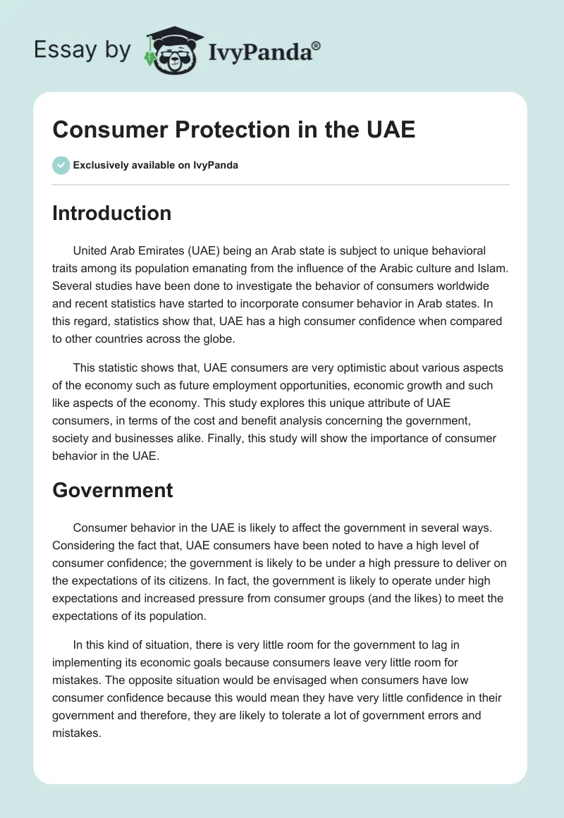 Consumer Protection in the UAE. Page 1