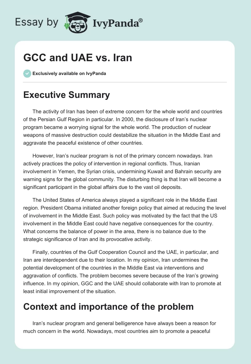GCC and UAE vs. Iran. Page 1