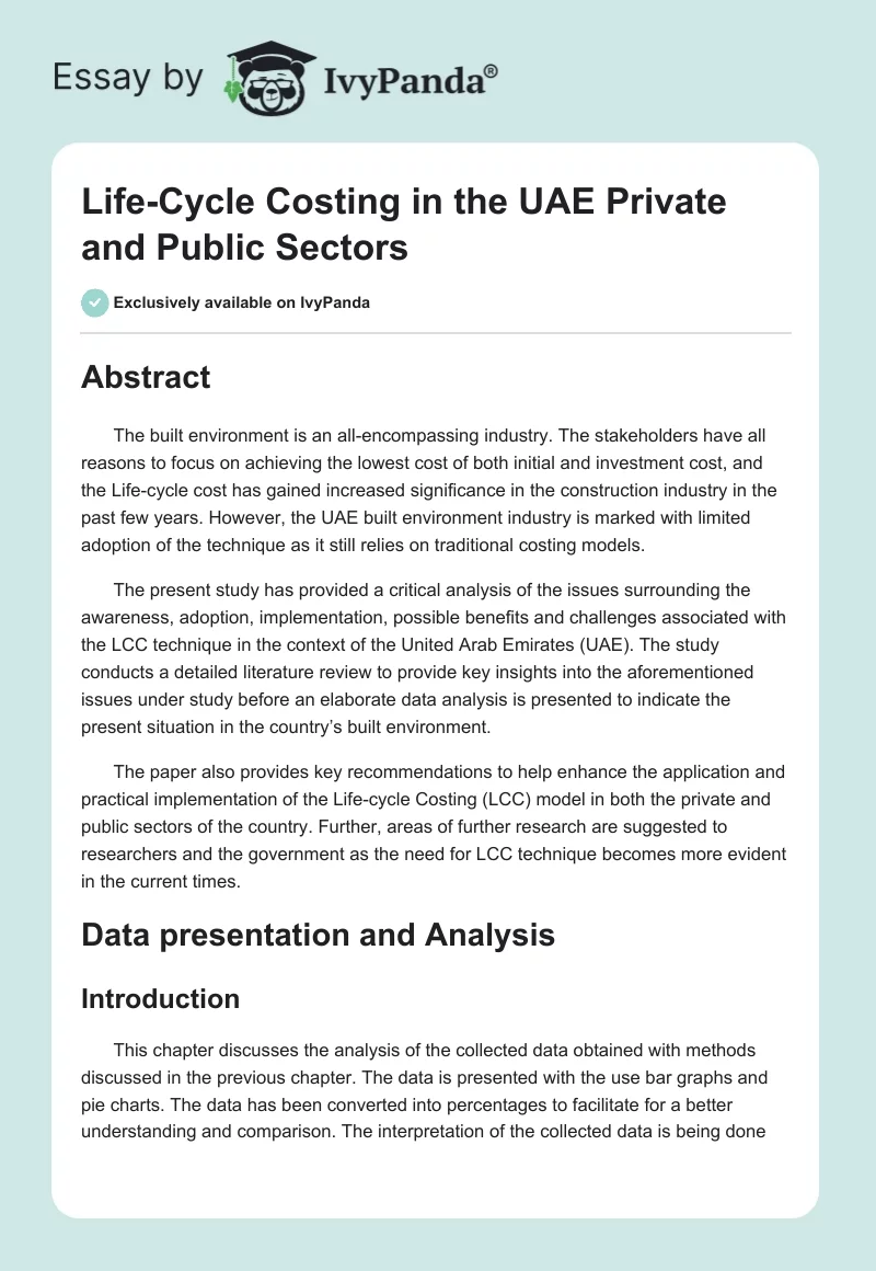 Life-Cycle Costing in the UAE Private and Public Sectors. Page 1