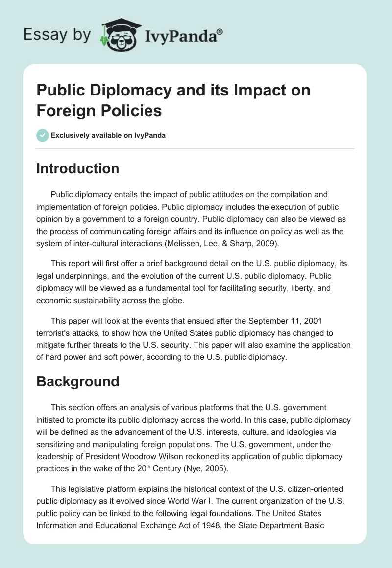 Public Diplomacy and its Impact on Foreign Policies. Page 1