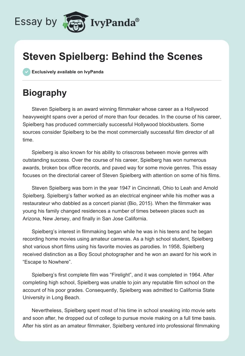 Steven Spielberg: Behind the Scenes. Page 1