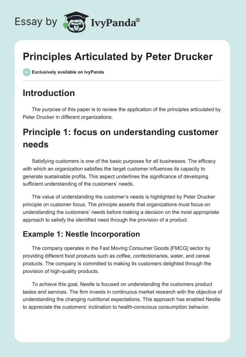 Principles Articulated by Peter Drucker. Page 1